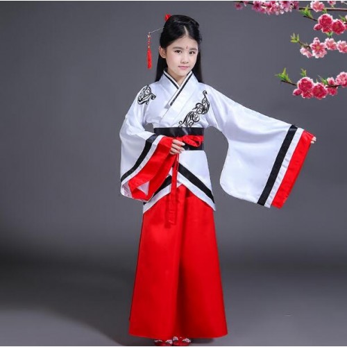 Chinese ancient folk dance costumes for kids children han kimono fairy traditional dance cosplay dancing robes dress
